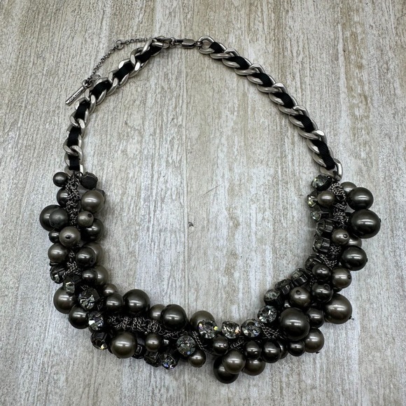 KENNETH COLE Bead & Crystal Necklace Multi Strand Black & Silver Tone - Picture 1 of 9